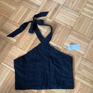 Abercrombie and Fitch black linen halter top with tie